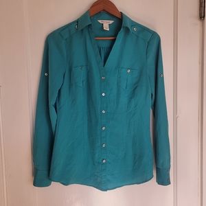 WH|BM Teal Button Up Dress Shirt Size 2